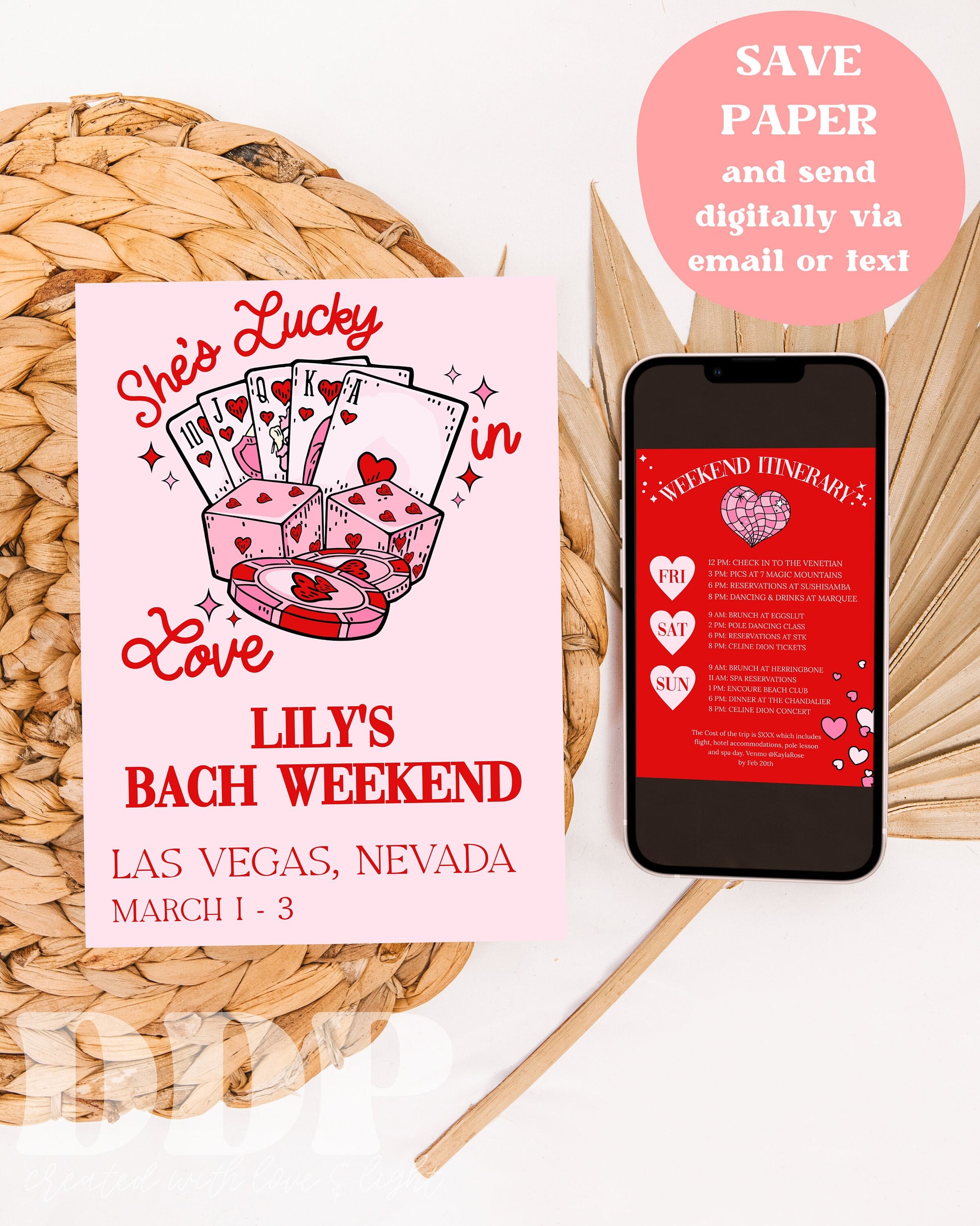 LUCKY in LOVE Las Vegas Bachelorette Weekend Invitation | Viva Las Vegas Bachelorette Party Invite | Girls Trip Printable Itinerary