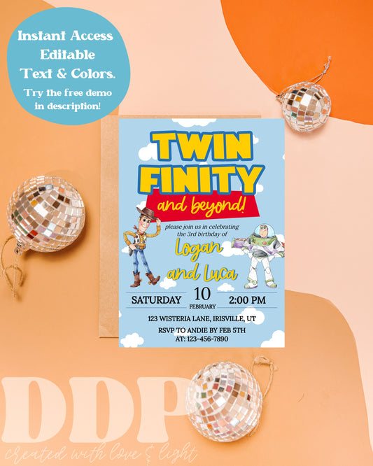 ANY AGE TWINS Toy Story Inspired Birthday | Twin Infinity and Beyond Invitation | Twin Infinity and Beyond Birthday Invitation