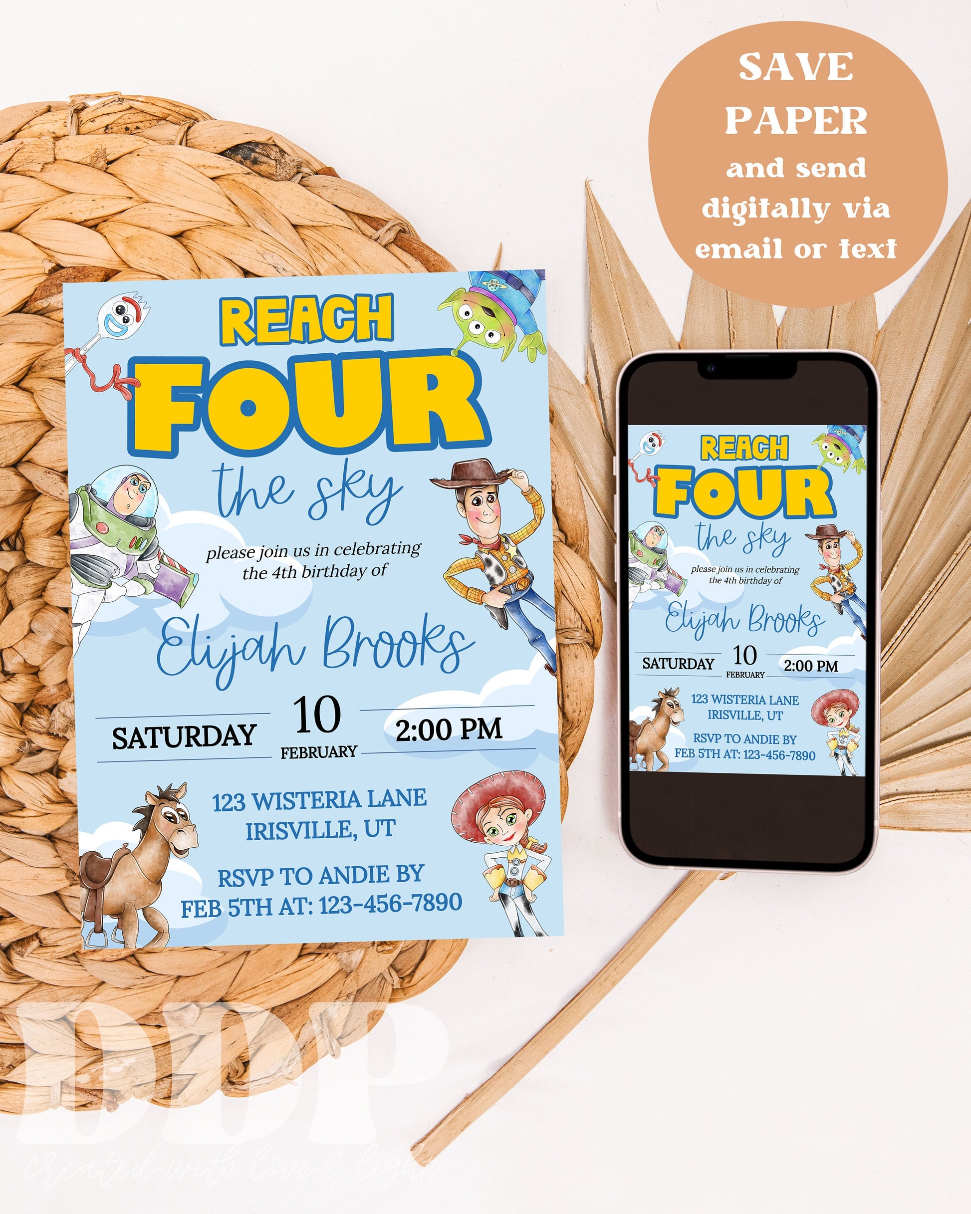 Reach Four The Sky Editable Birthday Invitation | Toy Story 4th Birthday Invitation | Toy Story Inspired Birthday | Reach 4 The Sky