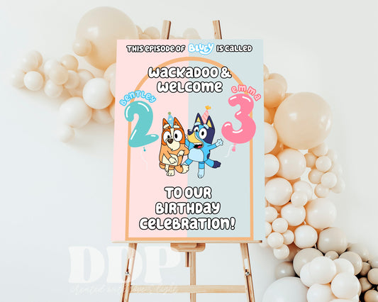 Aussie Dog Inspired Birthday Welcome Sign | Pink Dog Birthday Party Sign | Blue Heeler Birthday | Editable Template | A03
