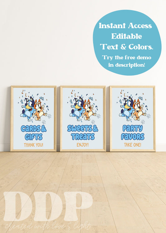 Blue Heeler Table Signs | Boys Aussie Dog Theme Birthday Party Supplies | Australian Dog Theme Birthday Decor | Dog Party Birthday | A02