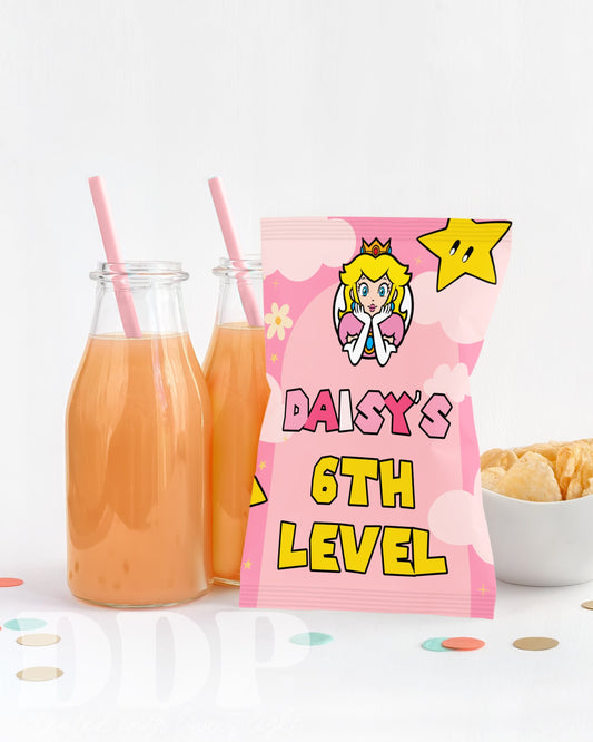 Princess Peach Chips Bag Label | Editable Princess Peach Party Decor | Peach Inspired Birthday Party Chips Label | A08