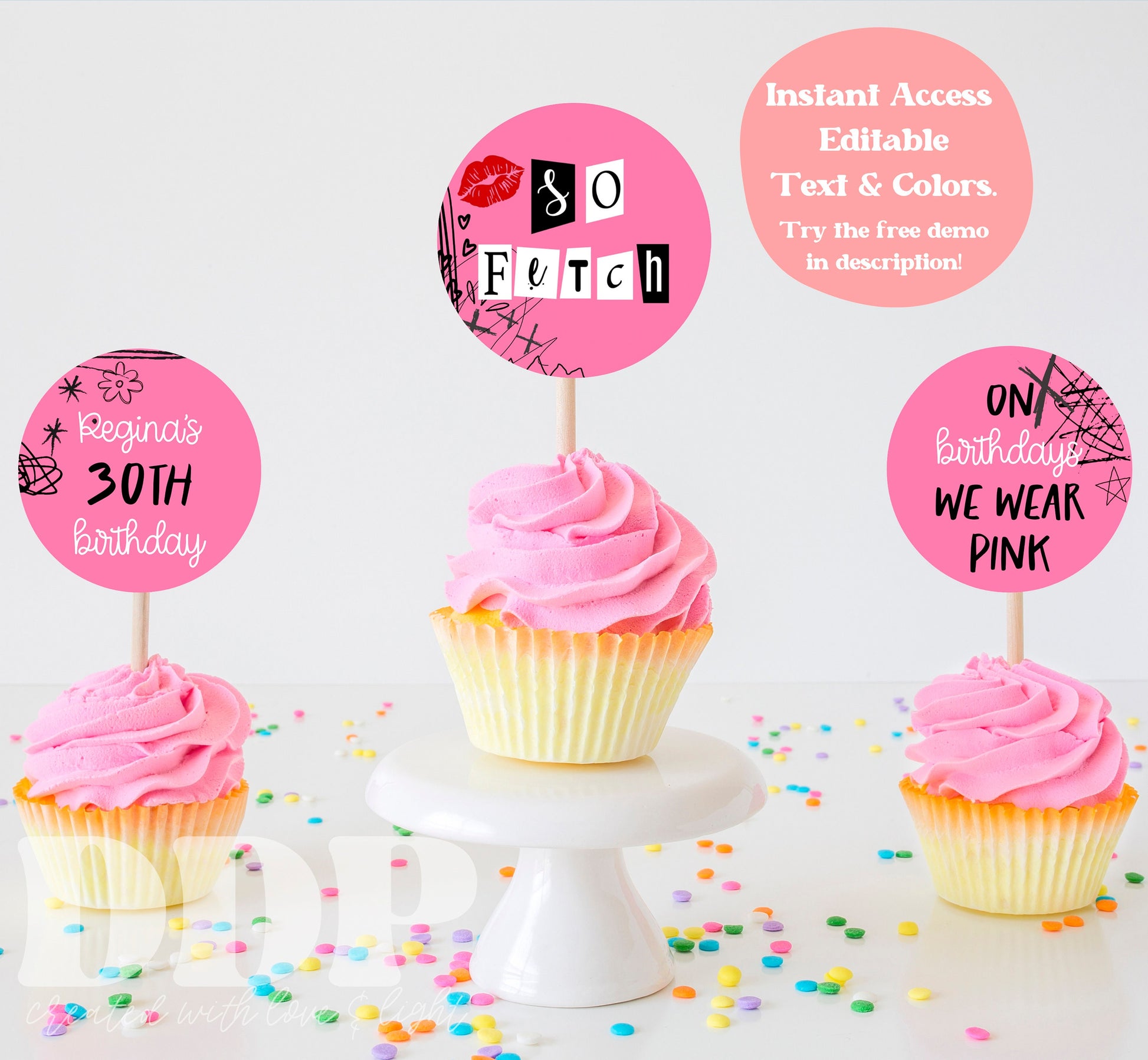 Mean Girls Cupcake Toppers | Mean Girls Theme Party Supplies | Burn Book Party Decor | A11