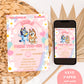 ANY AGE Blue Heeler Invitation | Dog Inspired Birthday Invite | Blue Theme Girls Birthday | Dog Party Pink Daisy Invite | A01