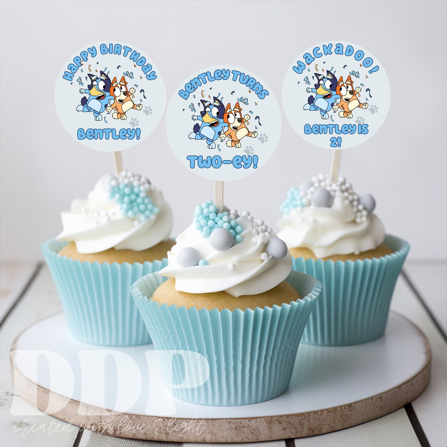 ANY AGE Boys Blue Dog Cupcake Toppers | Blue Dog Theme Birthday Party Supplies | Blue Dog Theme Birthday | A02