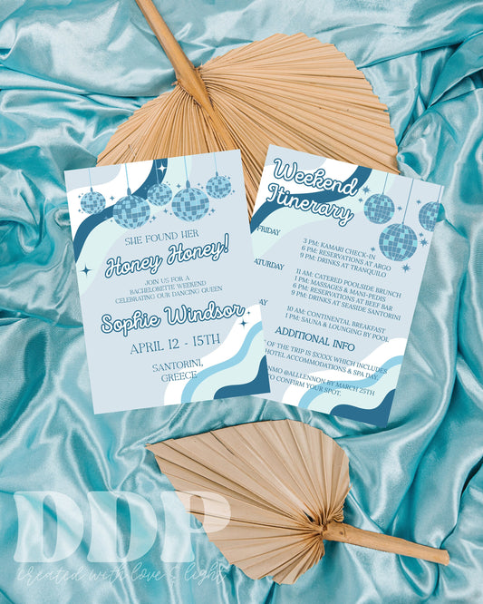 Mamma Mia Bachelorette Invitation & Itinerary | Editable 70s Bachelorette Invite | Dancing Queen Theme | Bride's Last Disco