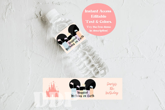 Disneyland Water Bottle Label | Vintage Disney Park Birthday Bottle Label | Disney Birthday Party Decor | A04