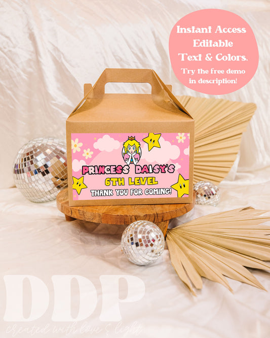 Princess Peach Gable Box Label | Princess Peach Birthday Gable Box Label | Princess Peach Party Decor | A08