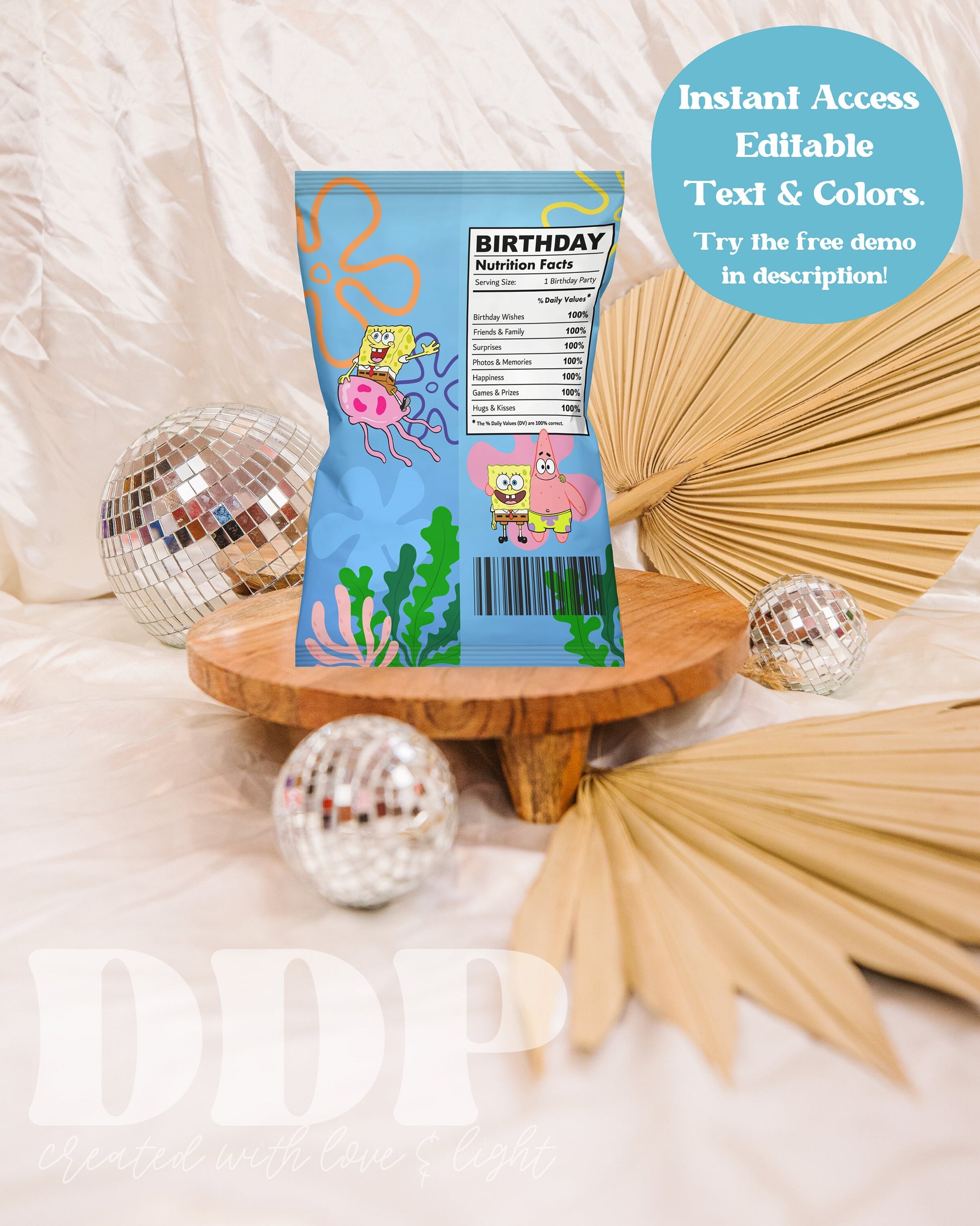 Spongebob Chips Bag Label | Printable Colorful Spongebob Party Decor | Editable Under the Sea Birthday Party Treats Label | A07