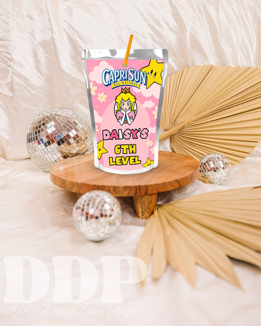 Princess Peach Juice Pouch Label | Princess Peach Party Decor | Super Mario Party Supplies | Capri Sun Koolaid Jammers Label | A08