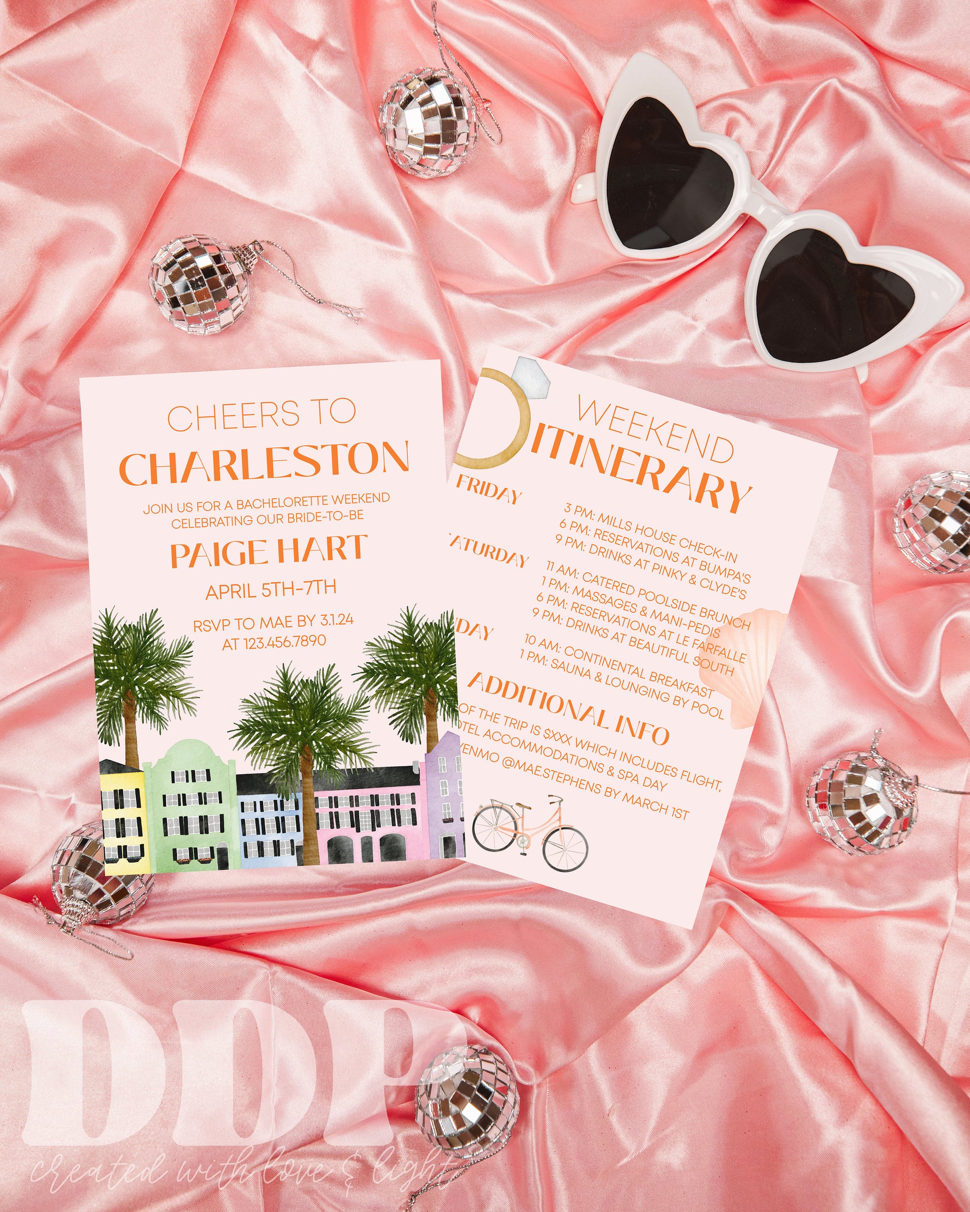 Charleston Bachelorette Invitation & Itinerary Template | Charleston Invitation | Rainbow Row Invite | Tropical Bachelorette Trip Itinerary