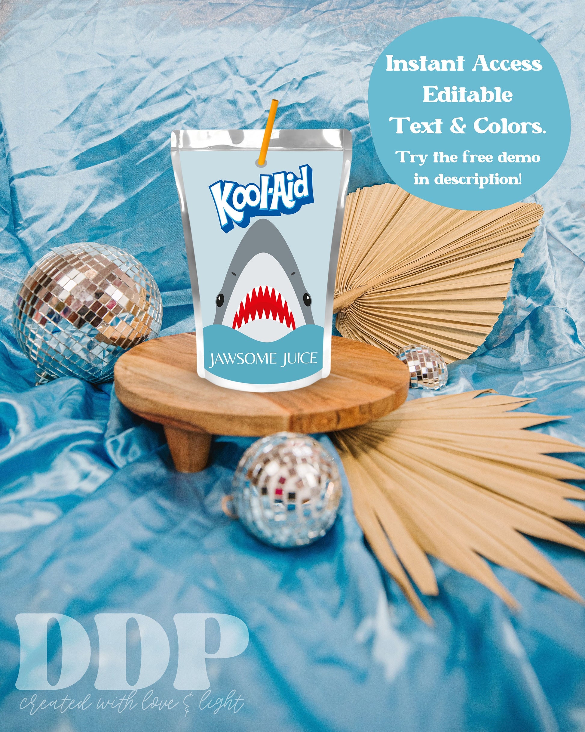 Jawsome Juice Pouch Label | Printable Shark Party Decor | Editable Under the Sea Label | Capri Sun Koolaid Jammers Label | A06