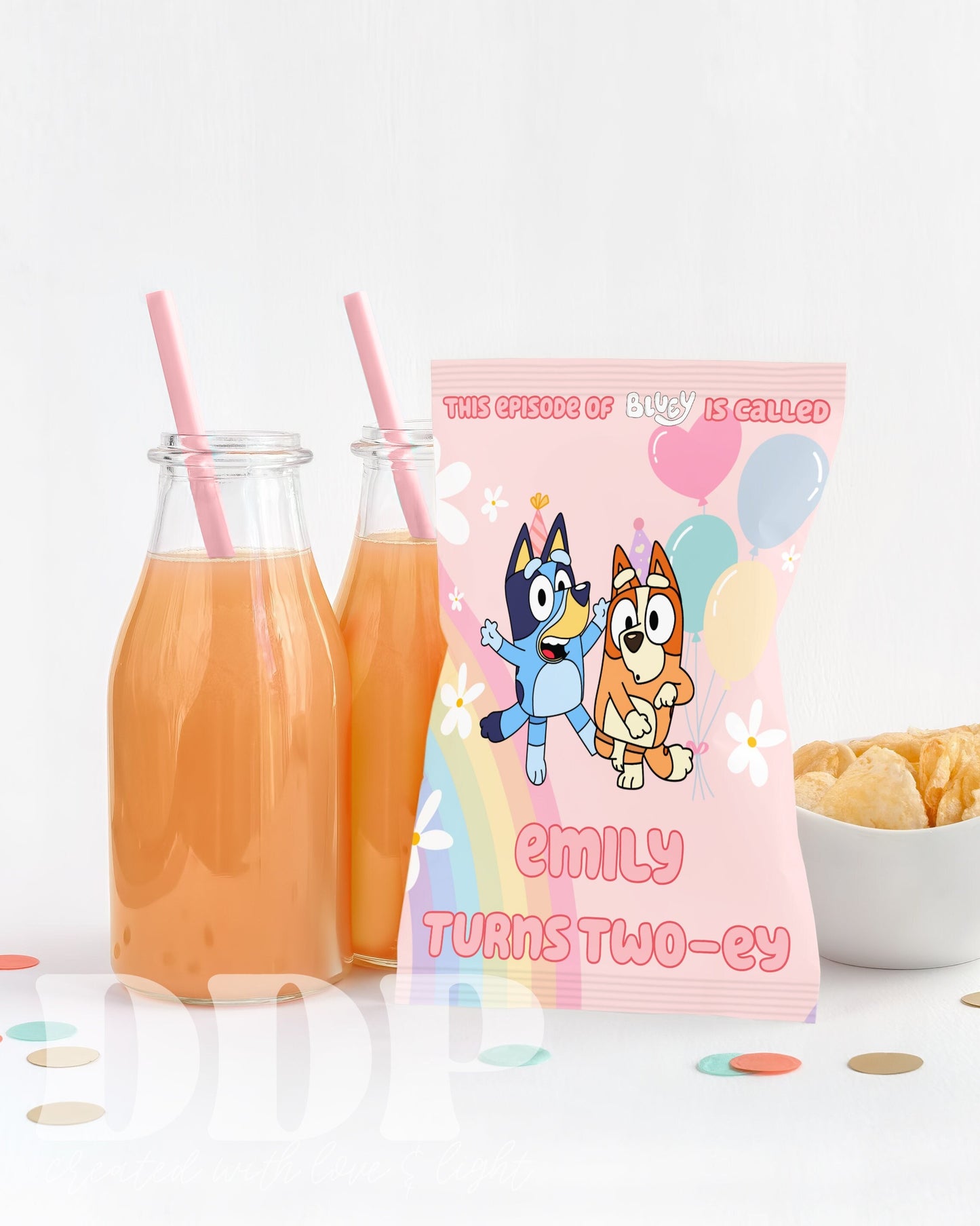 Blue Dog Chips Bag Label | Pink Daisy Blue Dog Birthday Party Decor | Blue Dog-Themed Party Treats | A01