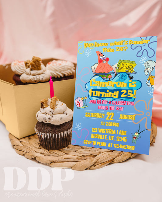 Funnier Then 24 25th Birthday Invitation Template | Funny 25th Birthday Invite | Printable Sponge Bob Invite | Editable Invite | A07