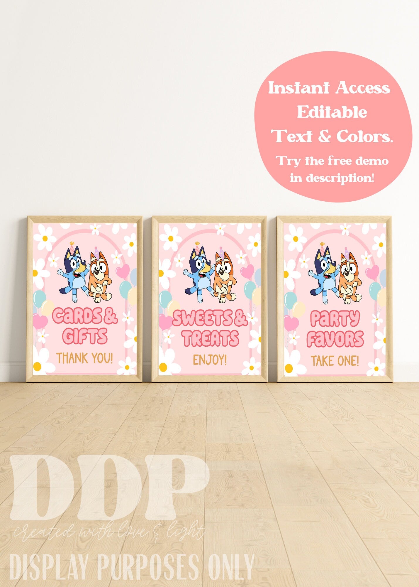 Aussie Dog Table Signs | Dog Heeler Theme Girls Birthday Decor | Cattle Dog Pink Daisy Party Supplies | A01