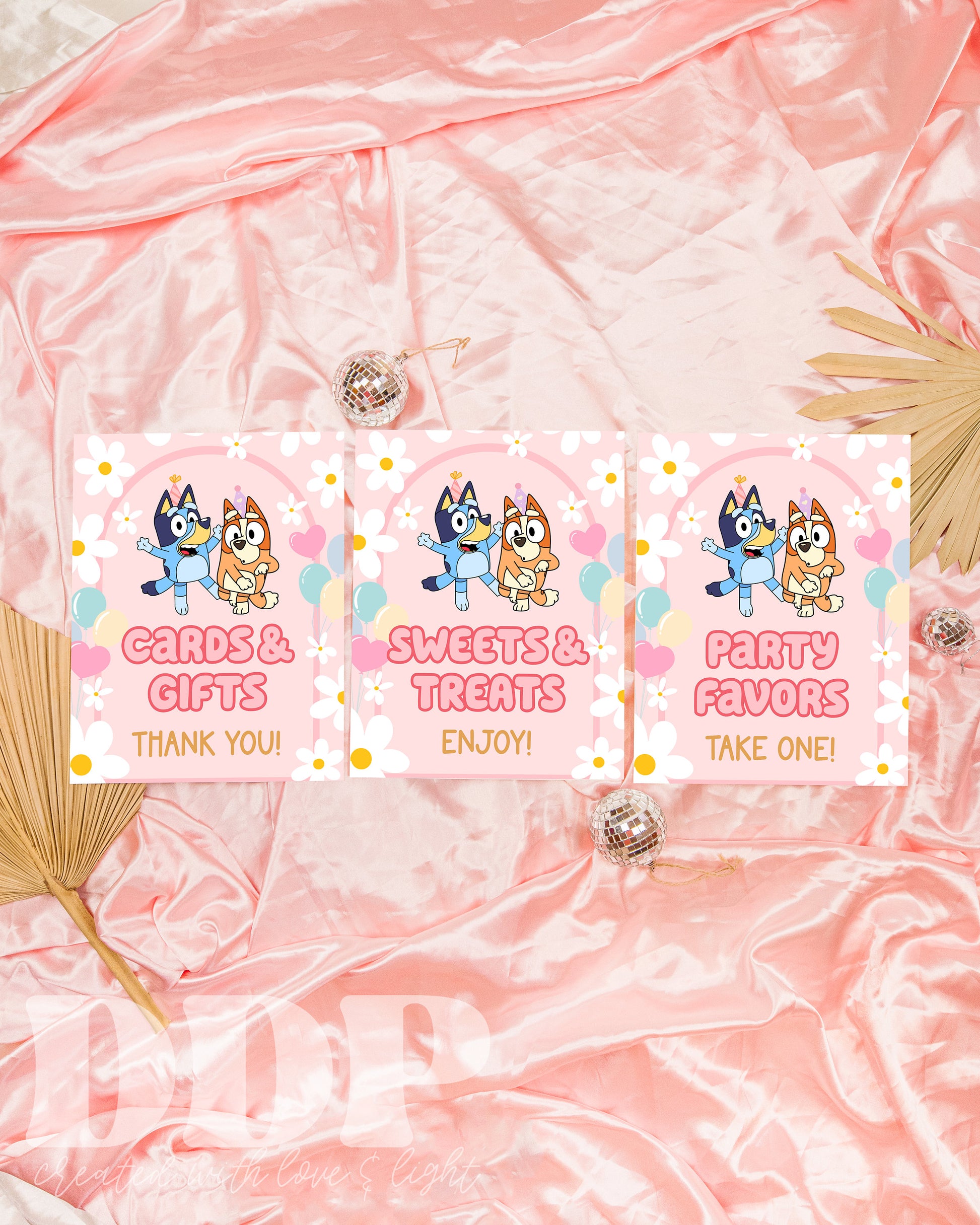 Aussie Dog Table Signs | Dog Heeler Theme Girls Birthday Decor | Cattle Dog Pink Daisy Party Supplies | A01