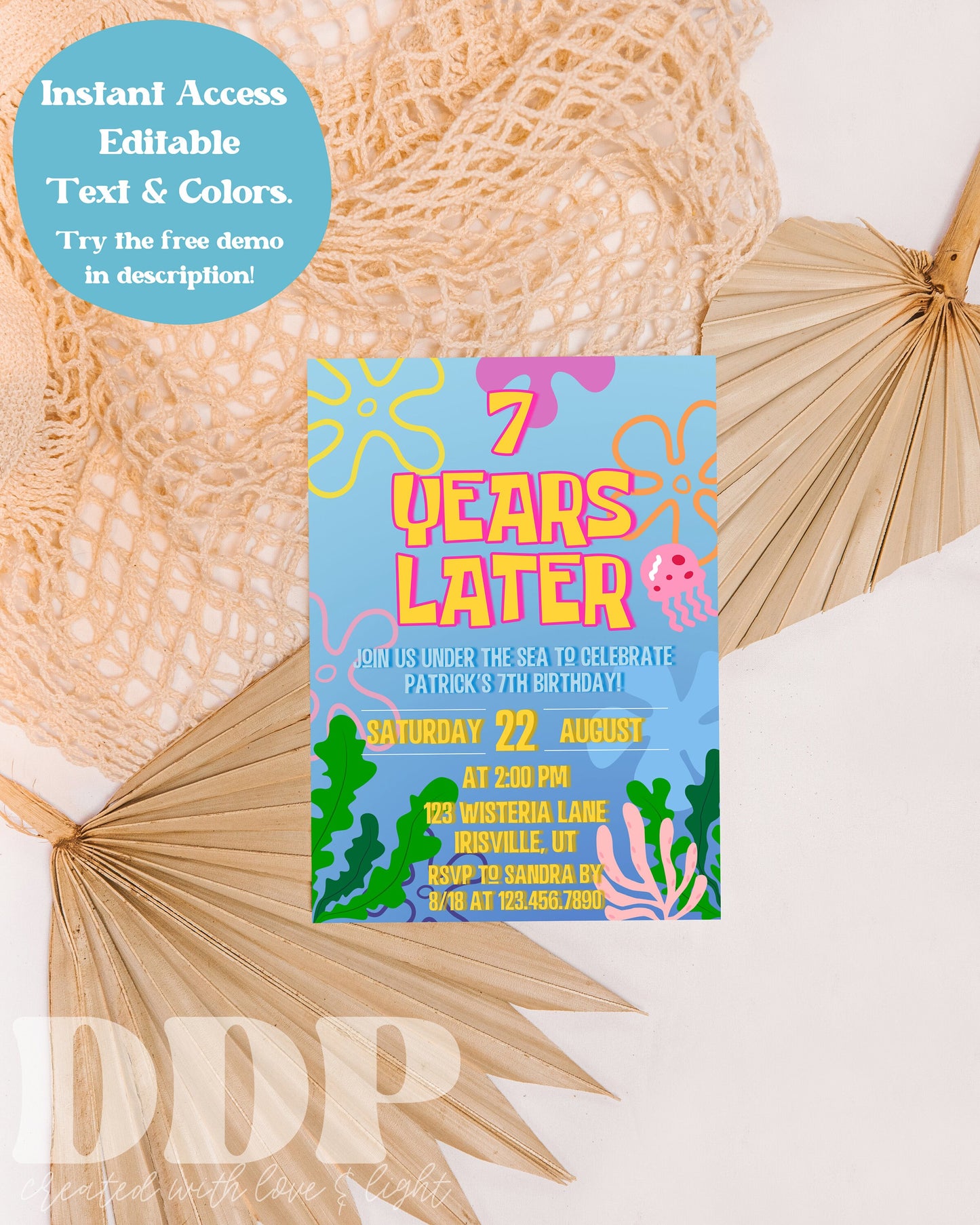 ANY AGE Years Later Birthday Invitation Template | Printable Colorful Sponge Invite | Editable Under the Sea Birthday Party | A07