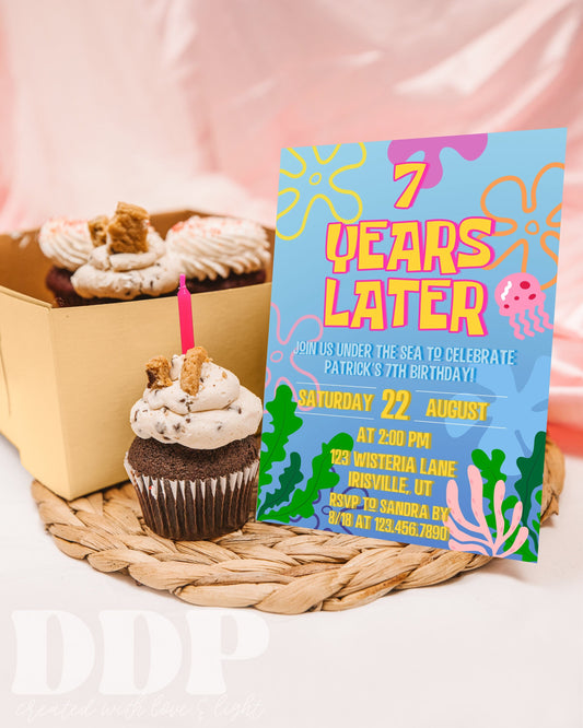 ANY AGE Years Later Birthday Invitation Template | Printable Colorful Sponge Invite | Editable Under the Sea Birthday Party | A07